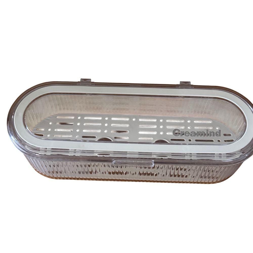 NEW Creamind Clear Plastic Storage Container with Hinged Lid and Drainage Tray